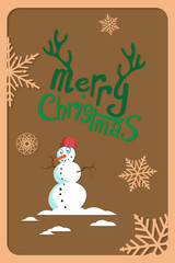 Wall Mural - Merry Christmas card with snowman.