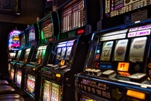 Las Vegas, Nevada-March 10, 2017: Casino Machines In The Entertainment Area At Night