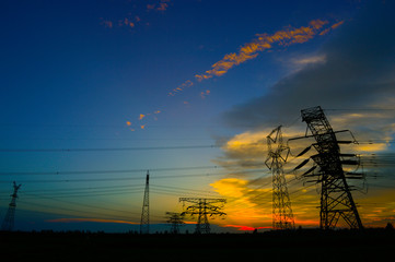 The power supply facilities of contour in the evening