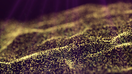 Poster - Wave Glow. Wave of particles. Wave 3d. 3d rendering. Futuristic green dots background with a dynamic wave. Abstract Big Data Visualization.