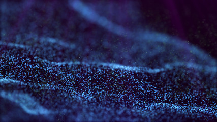Poster - Wave Glow. Wave of particles. Wave 3d. 3d rendering. Futuristic green dots background with a dynamic wave. Abstract Big Data Visualization.