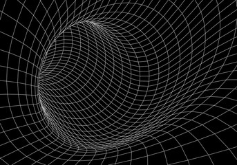 Poster - Tunnel or wormhole. Digital 3d wireframe tunnel. 3D tunnel grid. Network cyber technology. Surrealism. Background abstract vector image