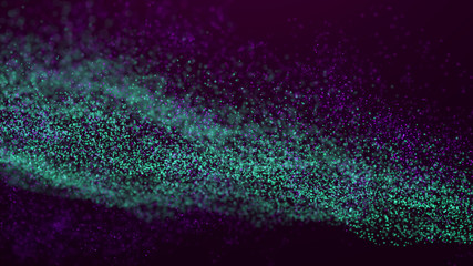 Poster - Wave Glow. Wave of particles. Wave 3d. 3d rendering. Futuristic green dots background with a dynamic wave. Abstract Big Data Visualization.