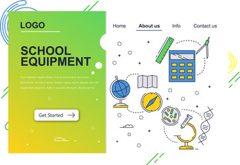 Aufkleber - Vector web site linear art design template. School accessories. Education subjects, biology, math, medicine. Landing page concepts for website and mobile development. Modern flat illustration.