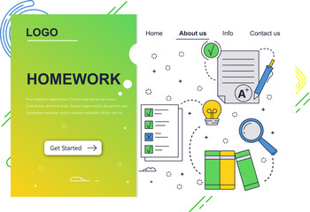 Aufkleber - Vector web site linear art design template. School test and homework. Landing page concepts for website and mobile development. Modern flat illustration.