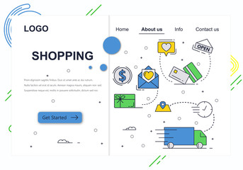 Aufkleber - Vector web site linear art design template. Online shopping, money payment and package delivery. Landing page concepts for website and mobile development. Modern flat illustration.