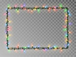 Christmas lights border vector, light string frame isolated on dark background with copy space. Tran