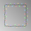 Christmas lights square vector, light string frame isolated on dark background with copy space. Tran