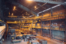 Warehouse For Metal Processing. Railway Cars With Metal For Melting.