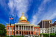 Exterior view of Massachusetts State House in downtown Boston, USA