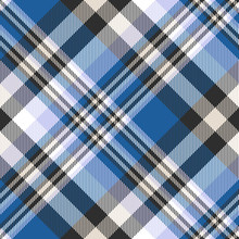 Nautical Plaid Pattern In Blue, Black, Beige And White. 
