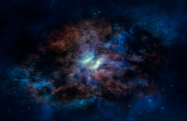 Wall Mural - Landscape background of fantasy alien galaxy with glowing clouds and stars with light at the middle. The elements of this image furnished by NASA.