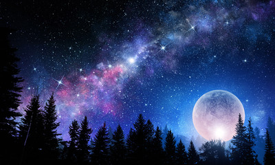 full moon in night starry sky