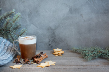 Wall Mural - Winter spicy latte and cookies