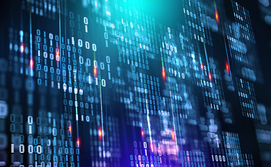 Fototapete - Binary code. Data cloud. Protection in the network. Digital data stream. Big Data concept 3D illustration