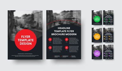 Poster - Design of black a4 vector flyers with round elements and space for photo.