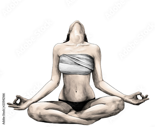 Slender Girl Sitting In Lotus Position With Her Head Thrown