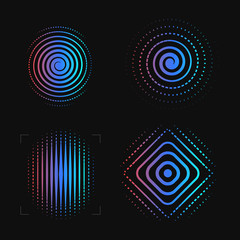 Aufkleber - Set of abstract spiral. Finger print logo template. Biometric, Security system logotype. Eye scanner icon. Vectors.