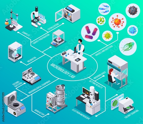 Fotografía Microbiology Lab Isometric Flowchart