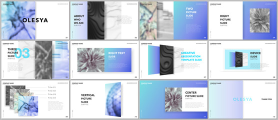 Wall Mural - Minimal presentations design, portfolio vector templates with elements on white background. Multipurpose template for presentation slide, flyer leaflet, brochure cover, report, marketing, advertising.