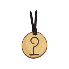 Wooden rune necklace on rope. Magic symbol on pendant. Divination theme. Flat vector design