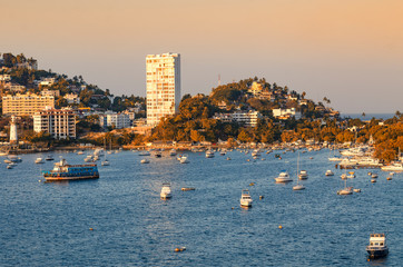 Wall Mural - panoramic view of riviera of Acapulco Mexico in sunset