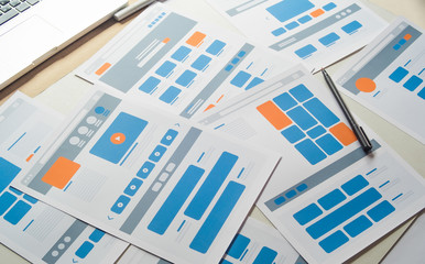 Aufkleber - Website designer Creative planning application developer development draft sketch drawing template layout prototype framework wireframe design studio . User experience concept .