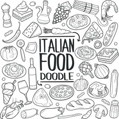 Italian Food Restaurant Traditional Doodle Icons Sketch Hand Made Design Vector