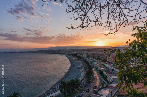 Paysage Coucher Du Soleil Ville De Nice Côte Dazur