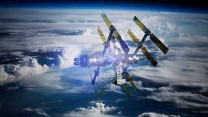 Earth and outer space station iss. Elements of this image furnished by NASA.