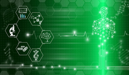 abstract background technology concept in green light,human body heal,technology modern medical scie