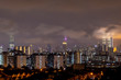 Cloudy night landscape over downtown Kuala Lumpur, Malaysia.
