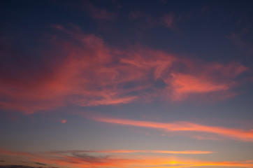 Wall Mural - Fiery orange sunset sky. Beautiful sky.