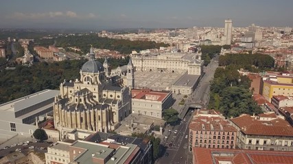 Wall Mural - Royal Palace of Madrid and cathedral de la Almudena, aerial view