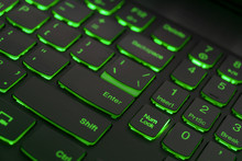 Colorful Keyboard For Gaming. Backlit Keyboard With Green Color Scheme. Colorful Light Keyboard