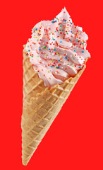 Sticker - STRAWBERRY ICE CREAM CONE WITH SPRINKLES ON RED