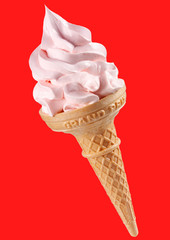 Sticker - STRAWBERRY ICE CREAM CONE ON RED