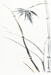 Wall Mural - bamboo bush drawn by black and brown watercolors