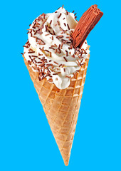 Sticker - VANILLA ICE CREAM CONE WITH CHOCOLATE ON BLUE