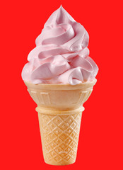 Sticker - STRAWBERRY ICE CREAM CONE ON RED