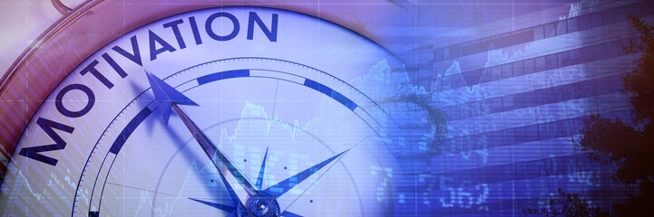 Poster - Composite image of compass pointing to motivation