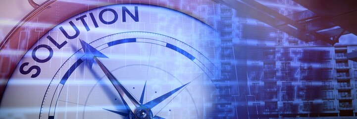 Poster - Composite image of compass pointing to solution