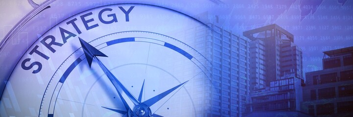 Poster - Composite image of compass pointing to strategy