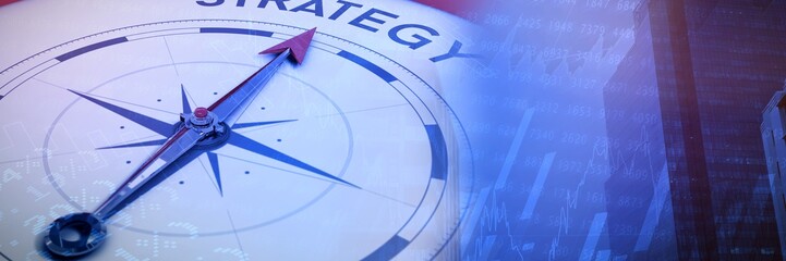 Poster - Composite image of compass pointing to strategy