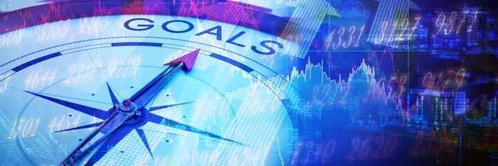 Poster - Composite image of compass pointing to goals
