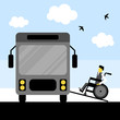 Wheelchair accessible transportation. Paratransit bus picking up passenger. Accessible bus. Access ramp for disabled persons in a bus. Flat vector illustration