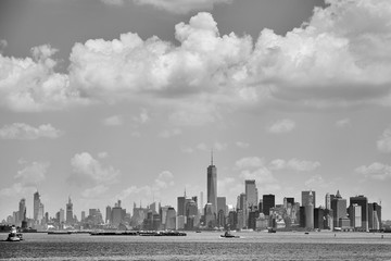  Black and white panoramic picture of New York City, USA.