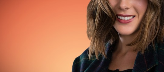 Sticker - Composite image of close up portrait of young woman with brown