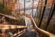Wooden Walkway And Suspension Bridge Over The Tallulah River Georgia