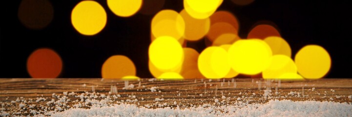 Poster - Composite image of wooden table with snow